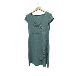 Horny Toad Dress Womens Med Green Rosemarie Cap Sleeve V Neck Organic Cotton